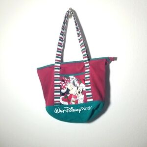 Disney Park Mickey Mouse Minnie Christmas Holidays Tote Bag Canvas Zip Close